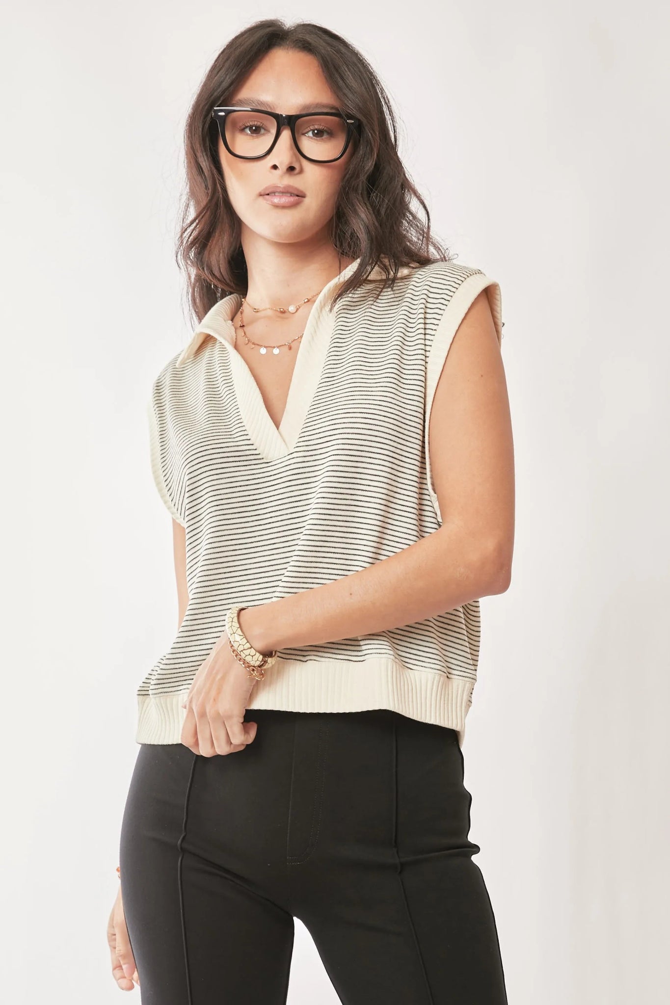 Davi & Dani French Terry Boxy Fit Striped Sweater Vest - Bela Fils BoutiqueBela Fils Boutique
